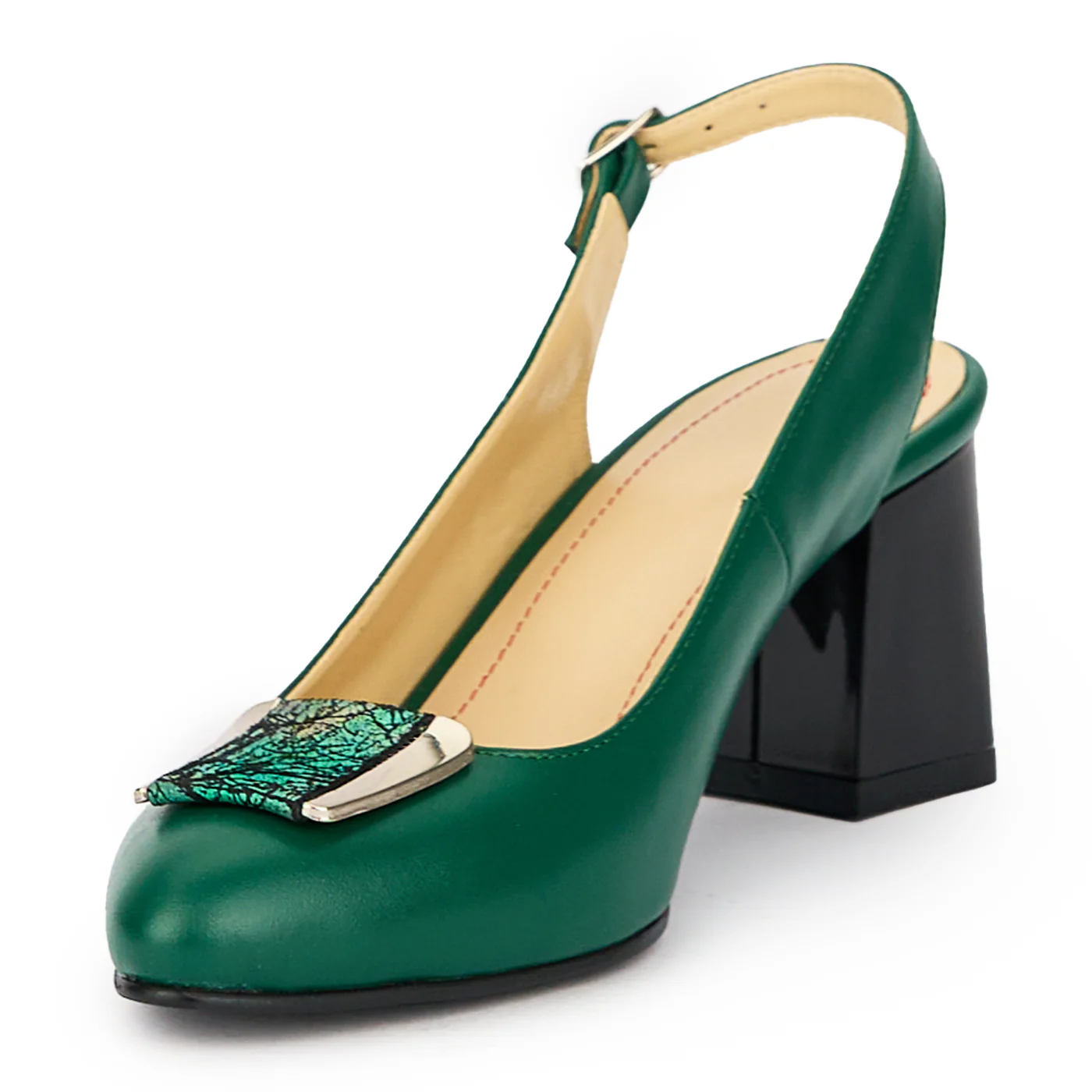 Sandale dama din piele naturala verde cu toc gros 7.5 cm 15590 - Image 3