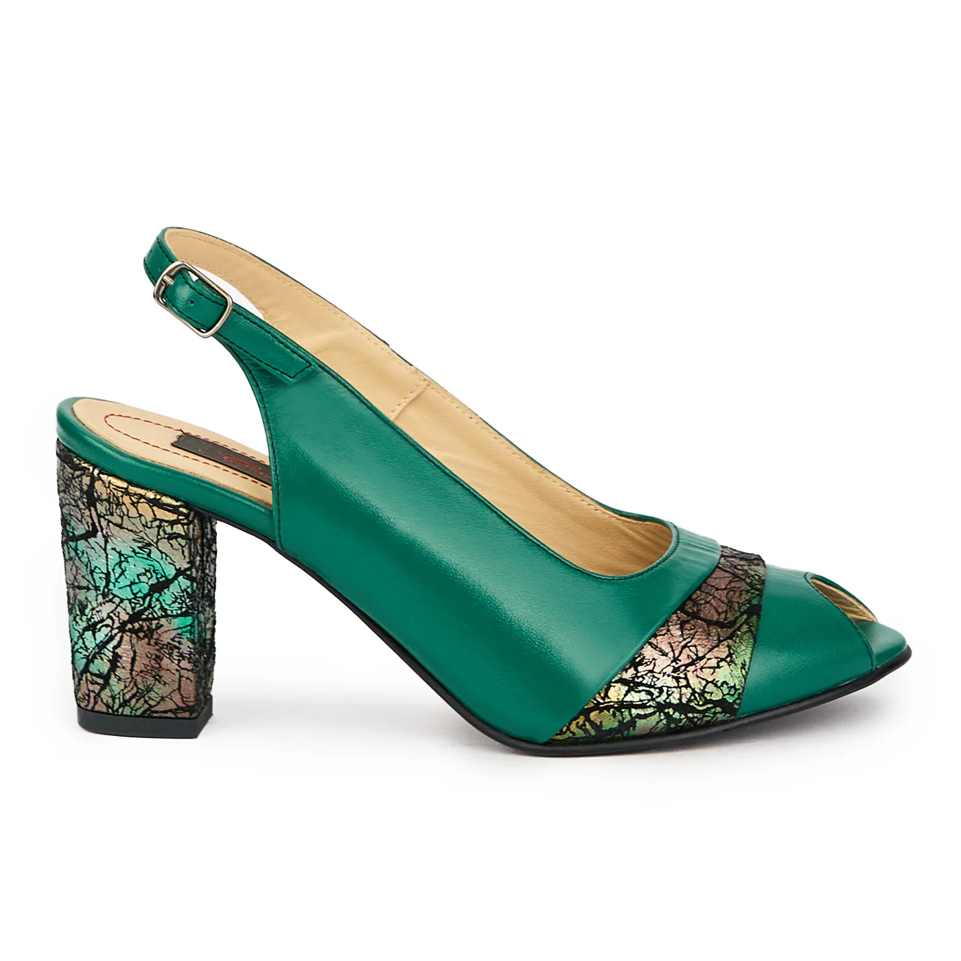 Sandale dama din piele naturala verde cu toc gros 7.5 cm 15623