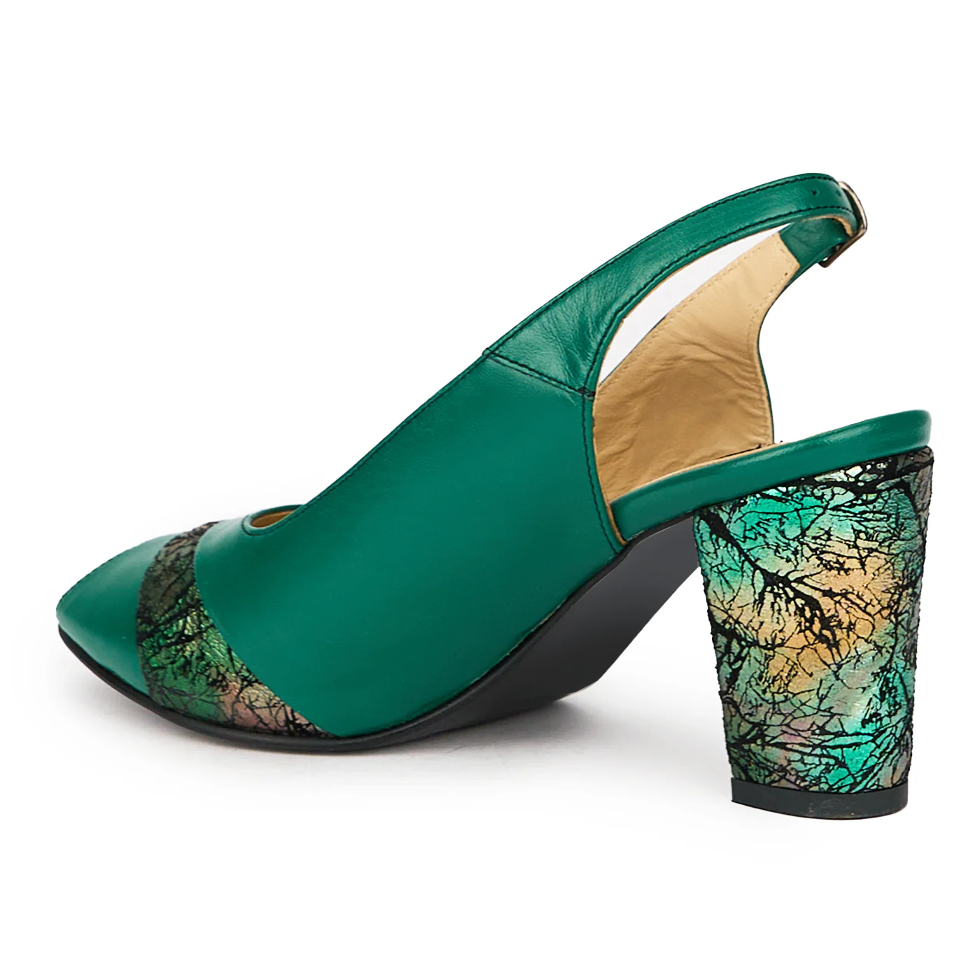 Sandale dama din piele naturala verde cu toc gros 7.5 cm 15623 - Image 2
