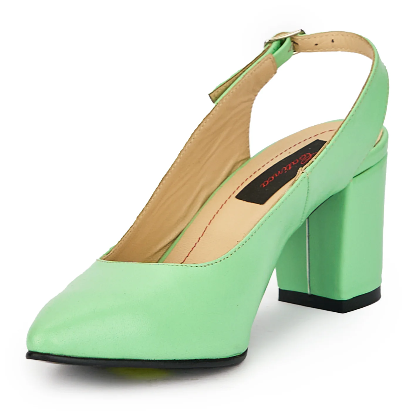 Sandale dama din piele naturala verde cu toc gros 7.5 cm 15624 - Image 3