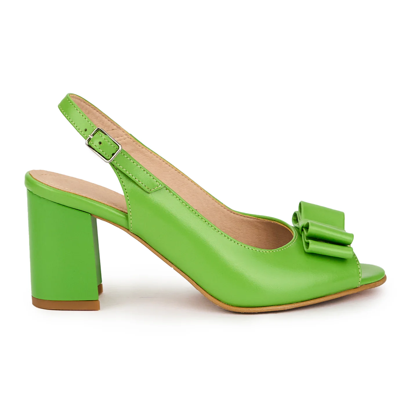 Sandale dama din piele naturala verde cu toc gros 7.5 cm 16031