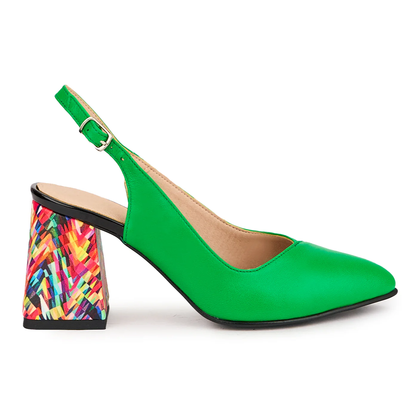Sandale dama din piele naturala verde cu toc gros 7.5 cm 16506
