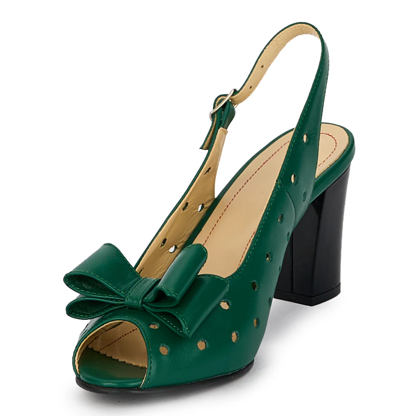 Sandale dama din piele naturala verde cu toc gros 7.5 cm 18113 - Image 3
