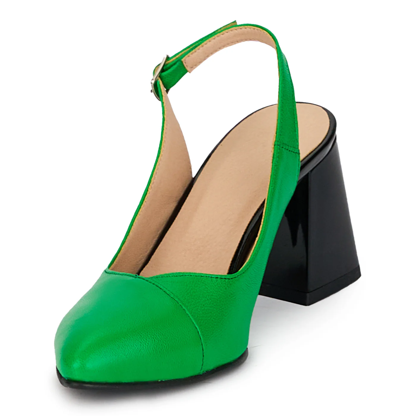 Sandale dama din piele naturala verde cu toc gros 7.5 cm 18274 - Image 3