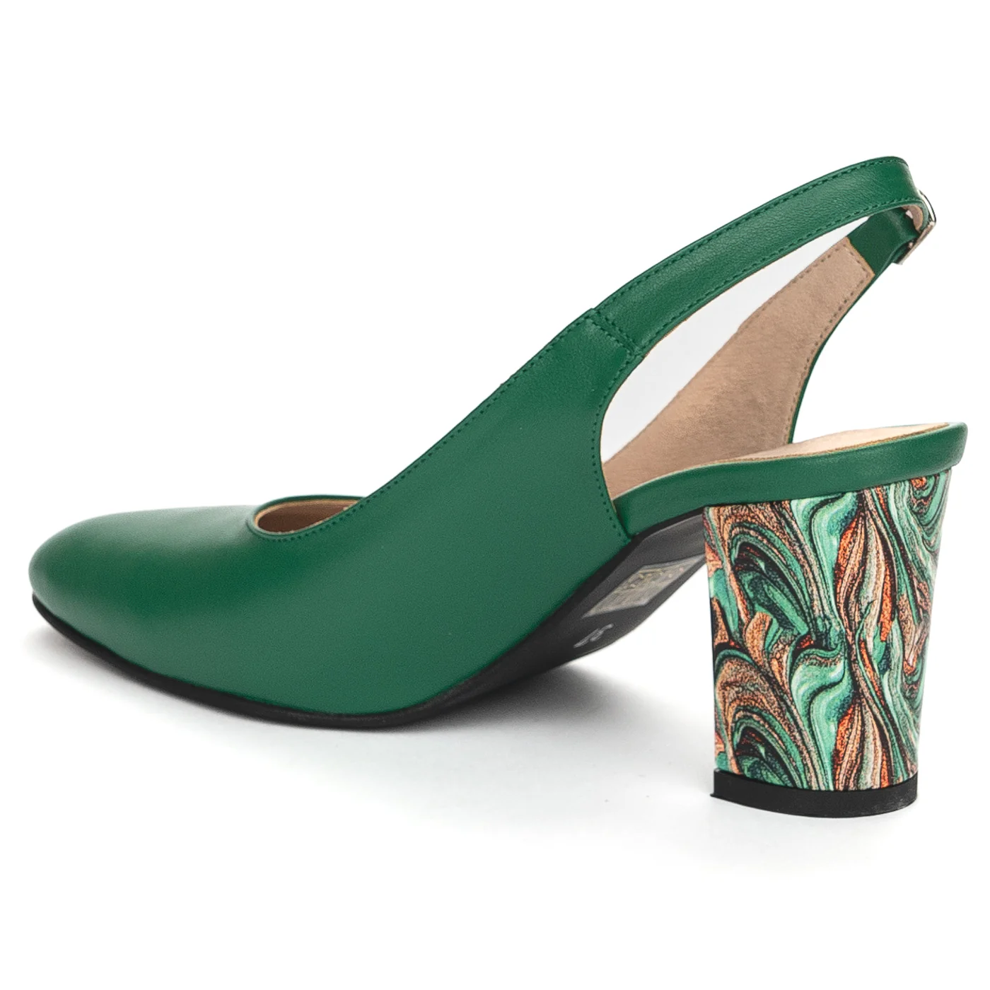 Sandale dama din piele naturala verde cu toc gros 7 cm 13869 - Image 2