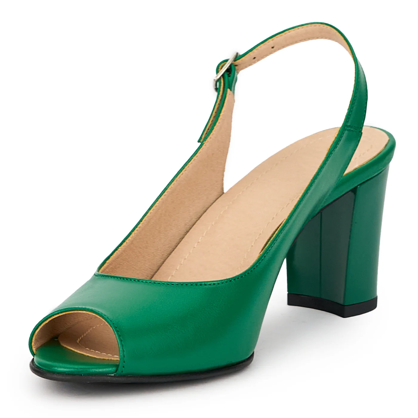 Sandale dama din piele naturala verde cu toc gros 7 cm 15708 - Image 3