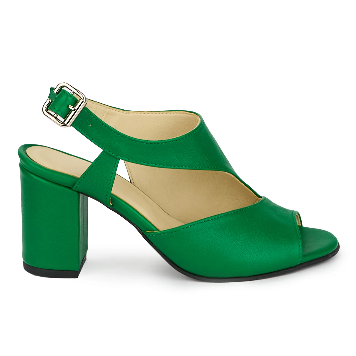 Sandale dama din piele naturala verde cu toc gros 7 cm 18182