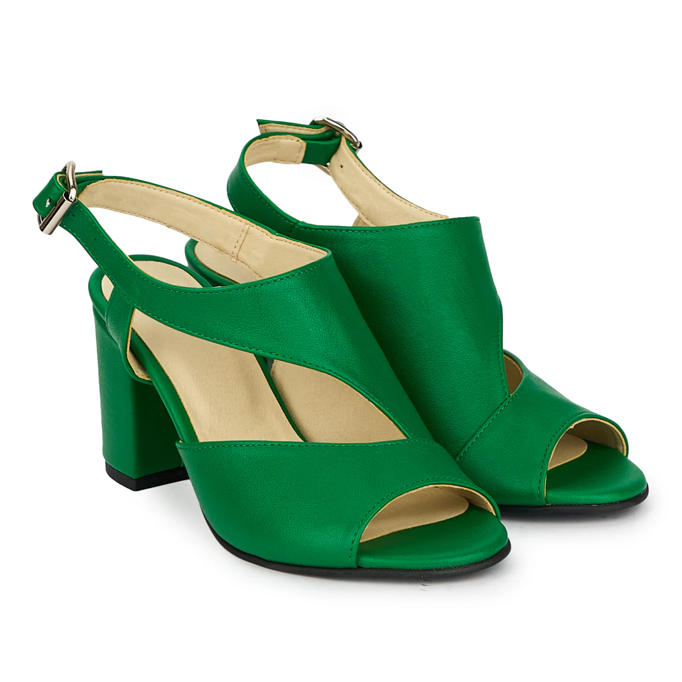 Sandale dama din piele naturala verde cu toc gros 7 cm 18182 - Image 4