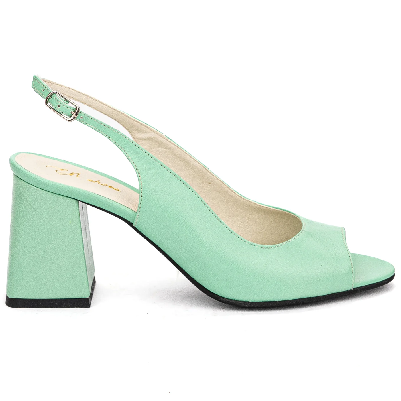 Sandale dama din piele naturala verde cu toc gros 8cm 13704