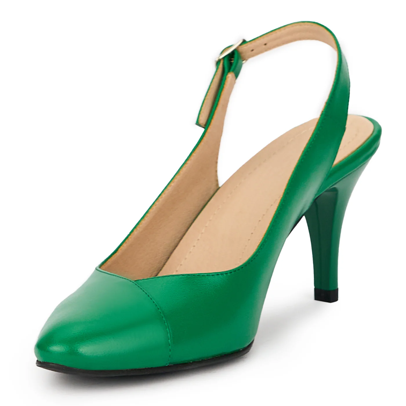 Sandale dama din piele naturala verde cu toc subtire 8 cm 15707 - Image 3