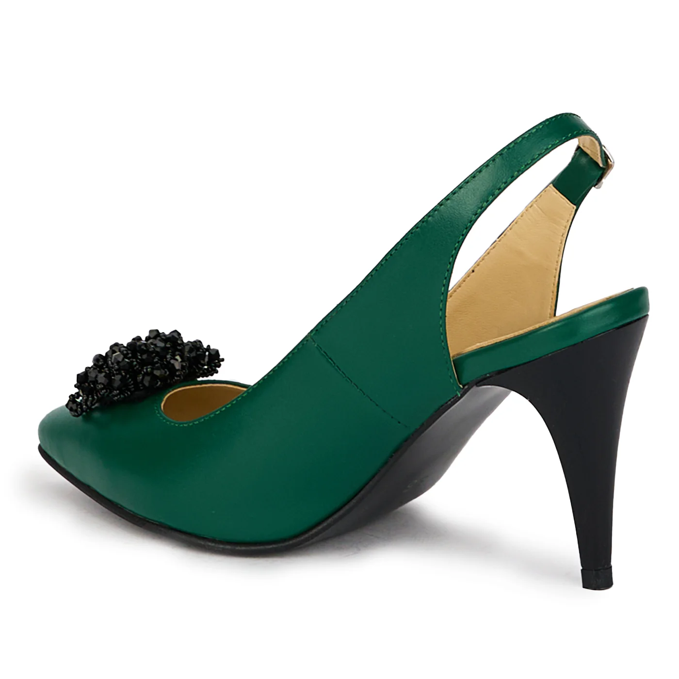 Sandale dama din piele naturala verde cu toc subtire 8 cm 18104 - Image 2