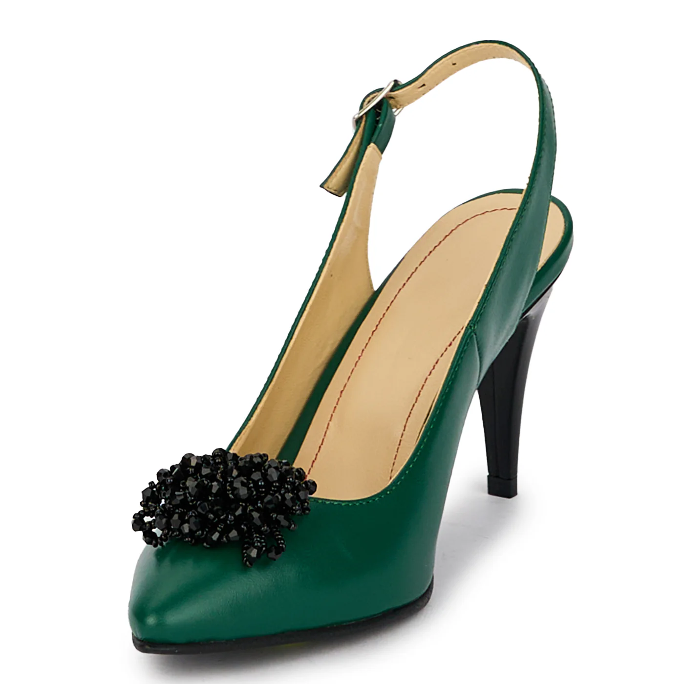 Sandale dama din piele naturala verde cu toc subtire 8 cm 18104 - Image 3