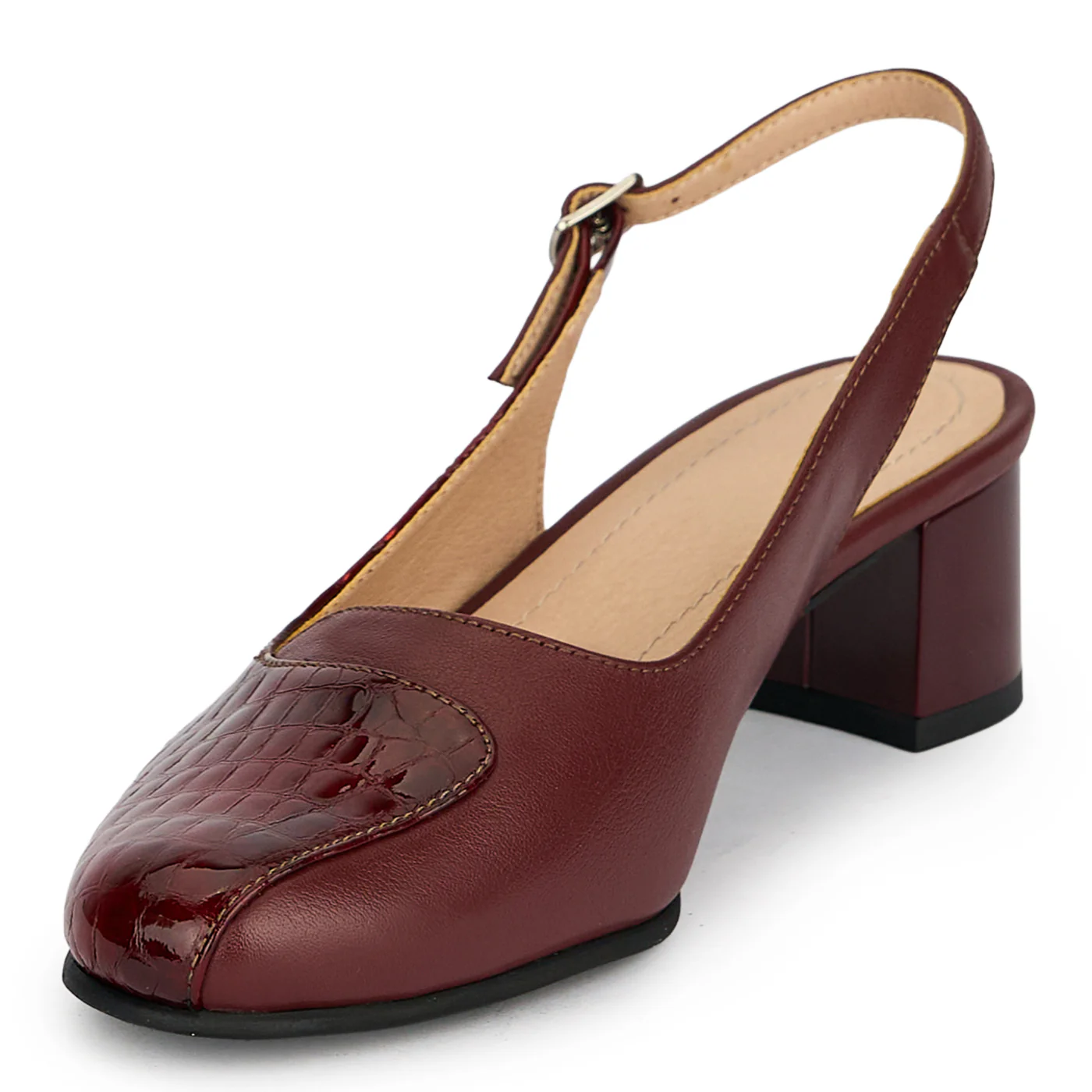 Sandale dama din piele naturala visinie cu toc gros 4.5 cm 19489 - Image 3