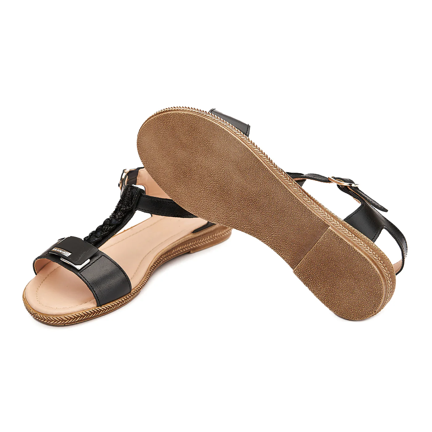 Sandale dama din piele neagra cu toc mic 2166 - Image 2