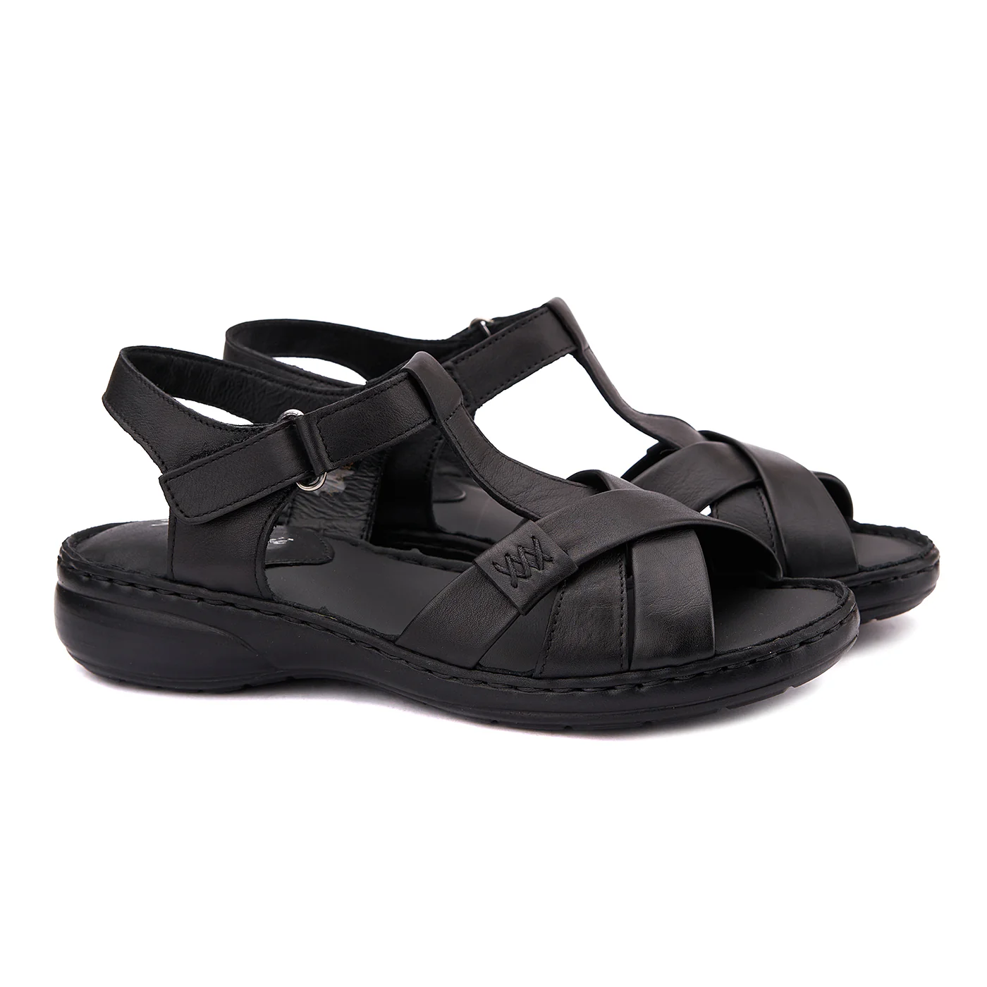 Sandale dama din piele neagra fara toc 2117