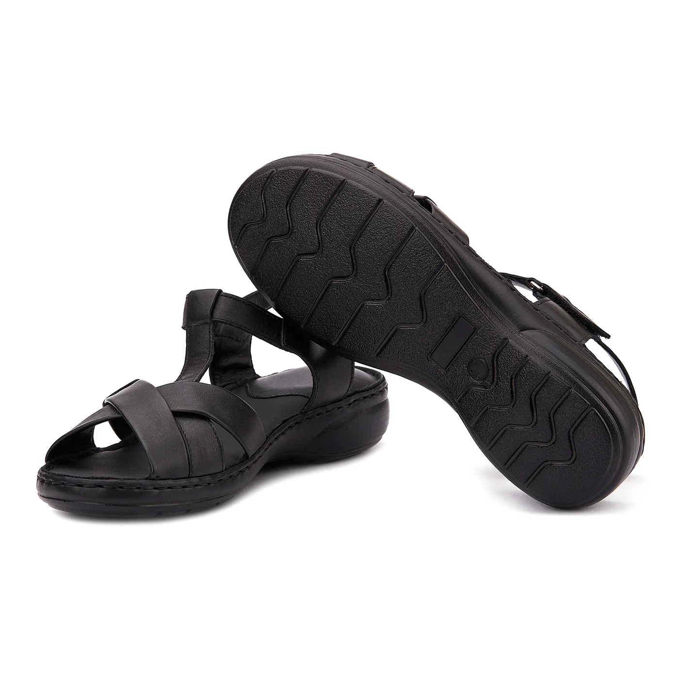 Sandale dama din piele neagra fara toc 2117 - Image 3