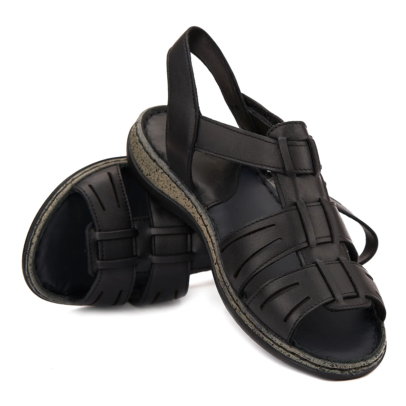 Sandale dama din piele neagra fara toc 2175 - Image 4
