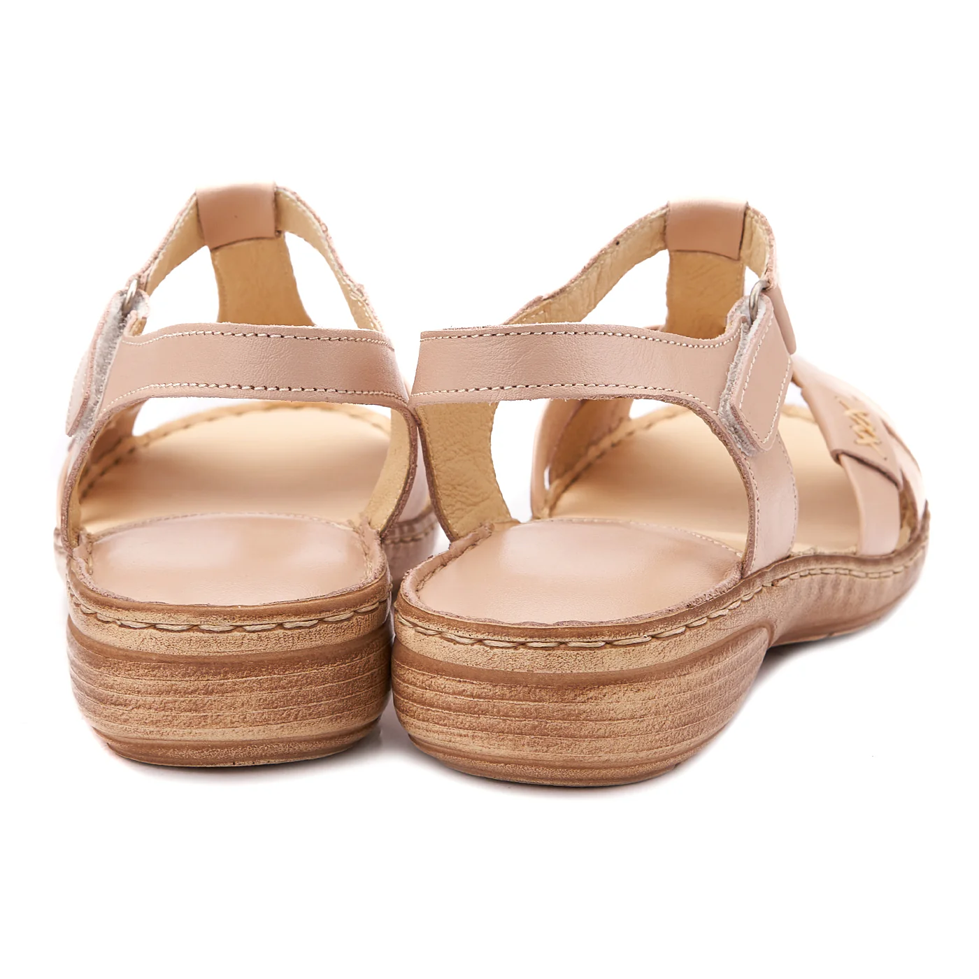 Sandale dama din piele bej fara toc 2116 - Image 2