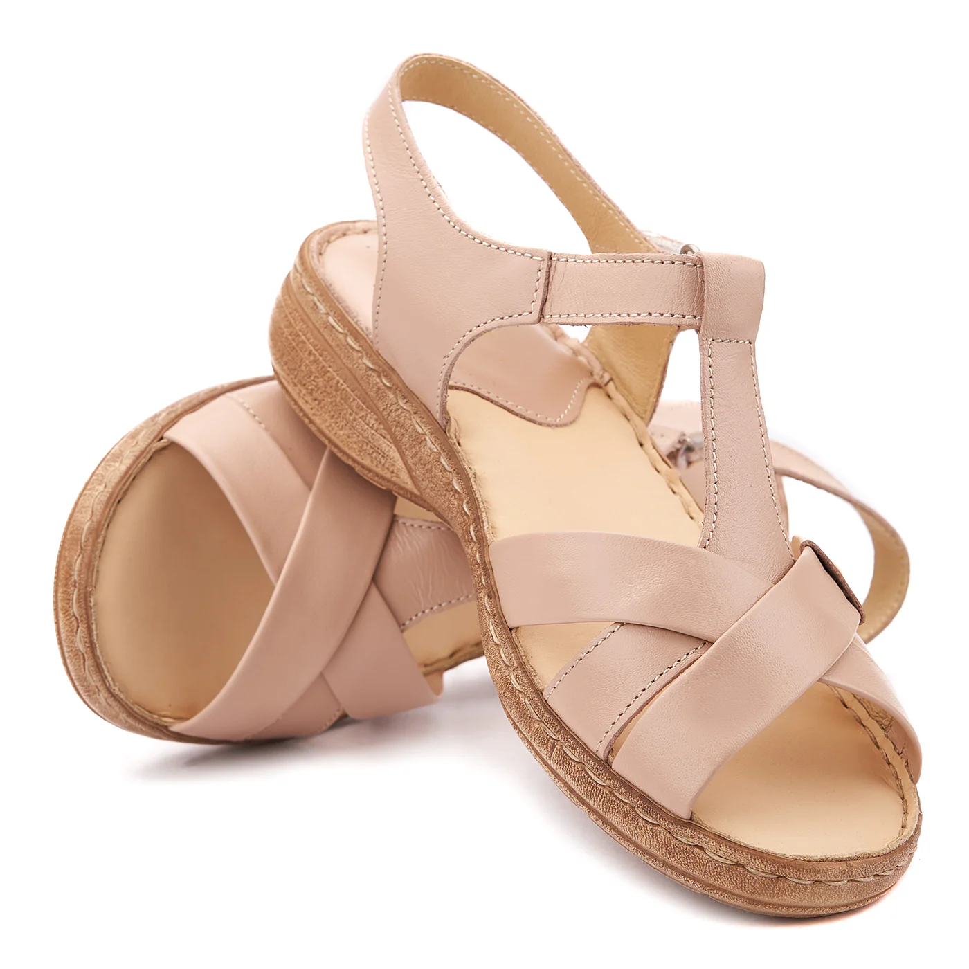 Sandale dama din piele bej fara toc 2116 - Image 4