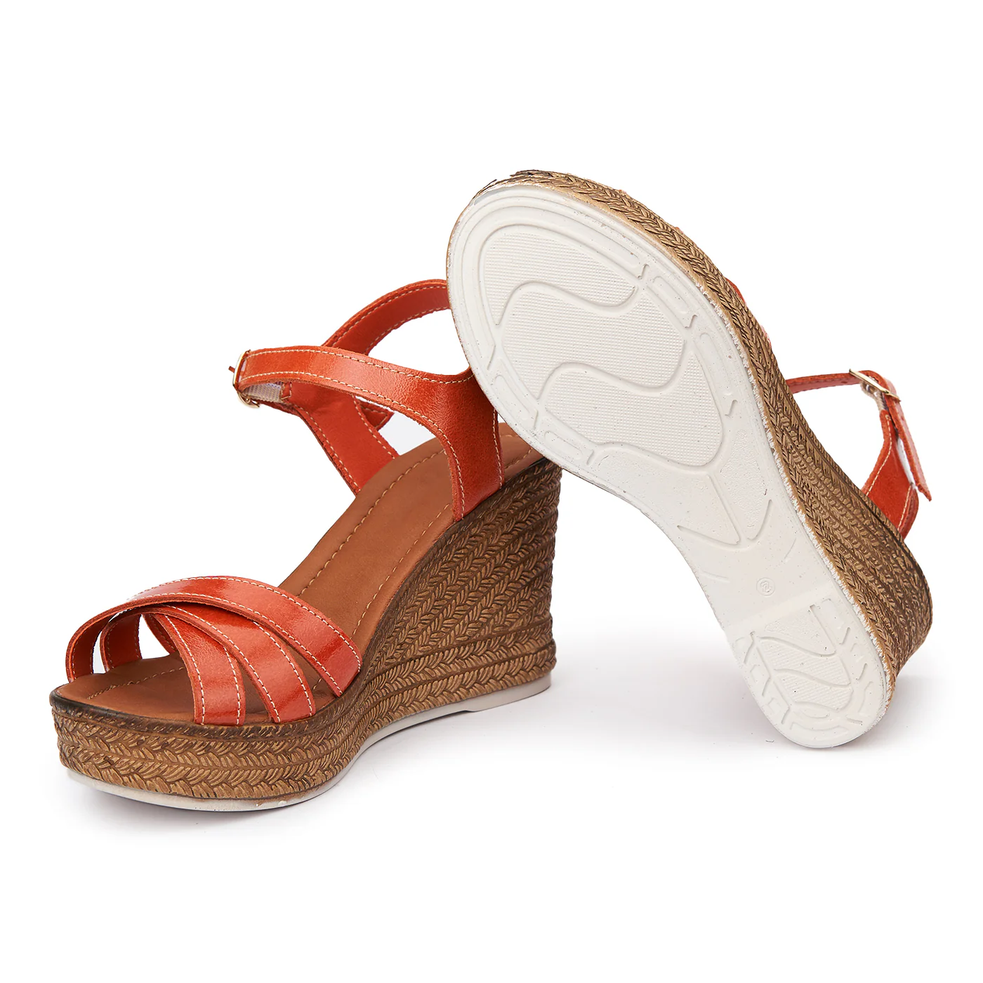 Sandale dama din piele orange cu platforma 2505 - Image 3