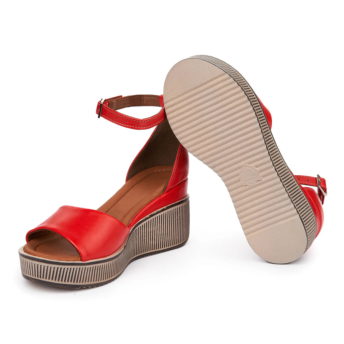 Sandale dama din piele rosie cu platforma 2404 - Image 3