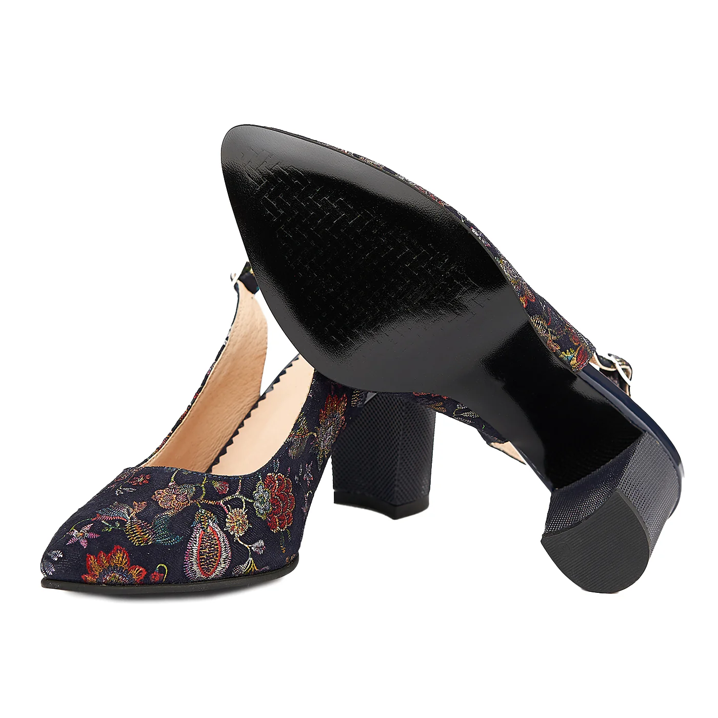 Sandale dama elegante din piele bleumarine model floral 5001 - Image 3