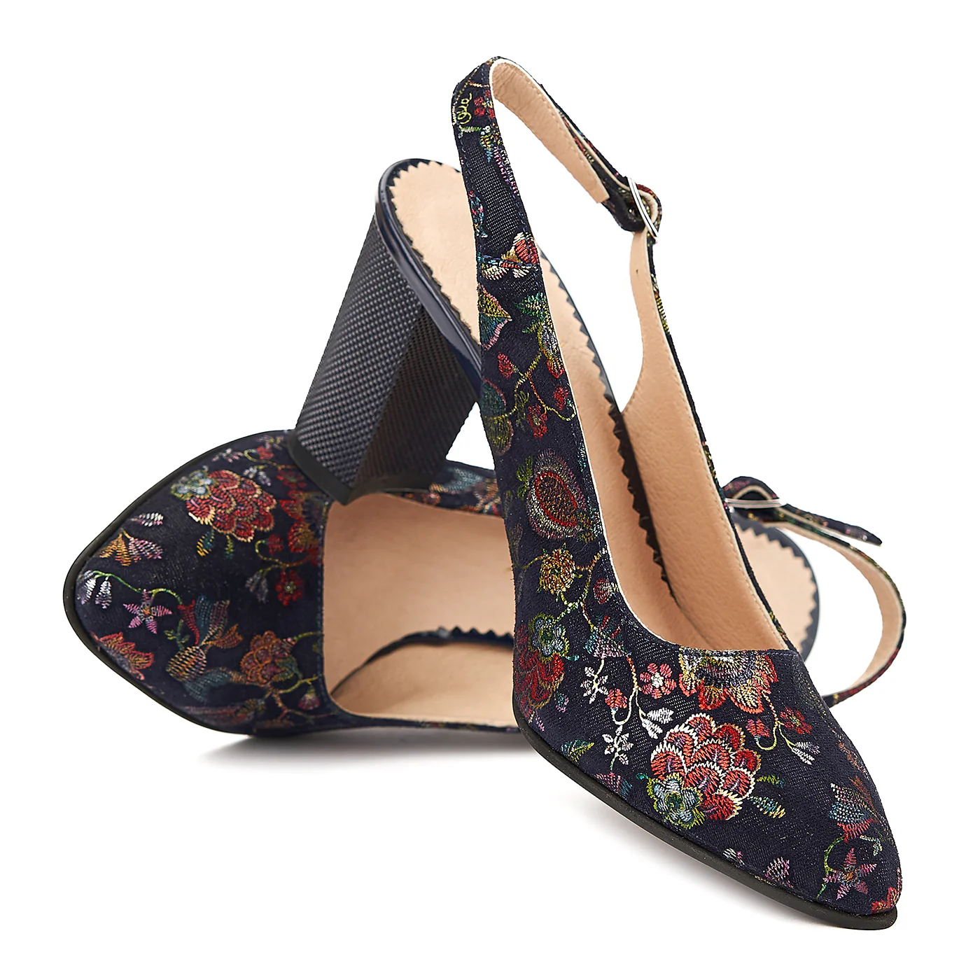 Sandale dama elegante din piele bleumarine model floral 5001 - Image 4