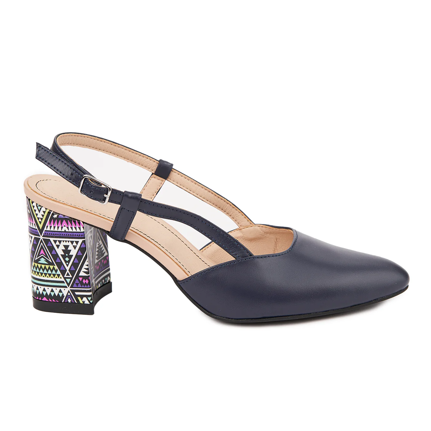 Sandale dama toc gros din piele naturala bleumarin 5331