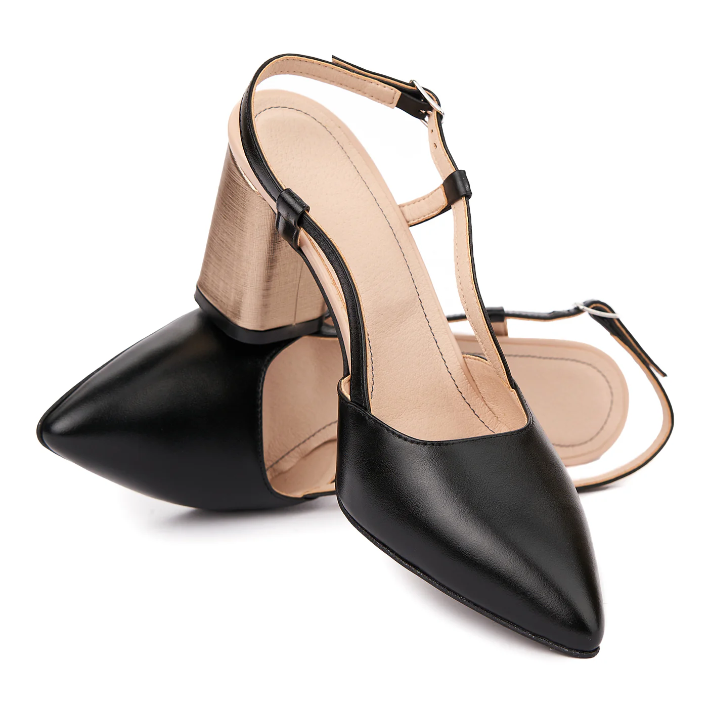 Sandale dama toc gros din piele naturala neagra 5330 - Image 3