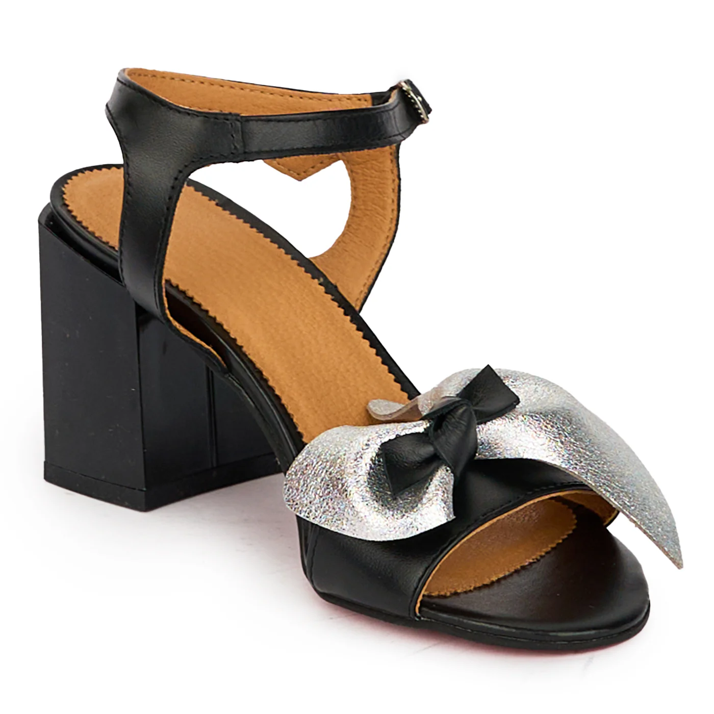 Sandale elegante dama din piele naturala neagra cu toc gros 7.5 cm 18296 - Image 3