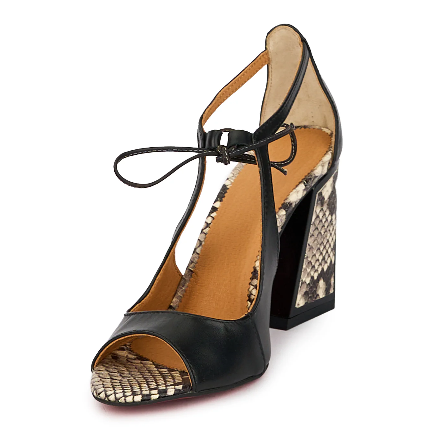 Sandale elegante dama din piele naturala neagra cu toc gros 9.5 cm 18306 - Image 3