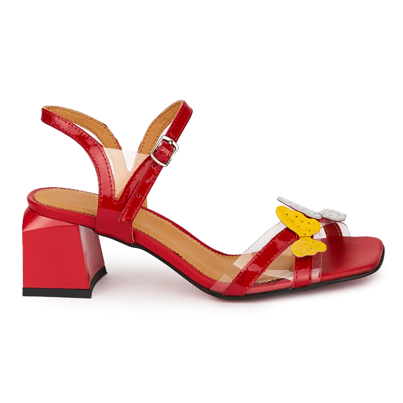 Sandale elegante dama din piele naturala rosie cu toc gros 6 cm 18299