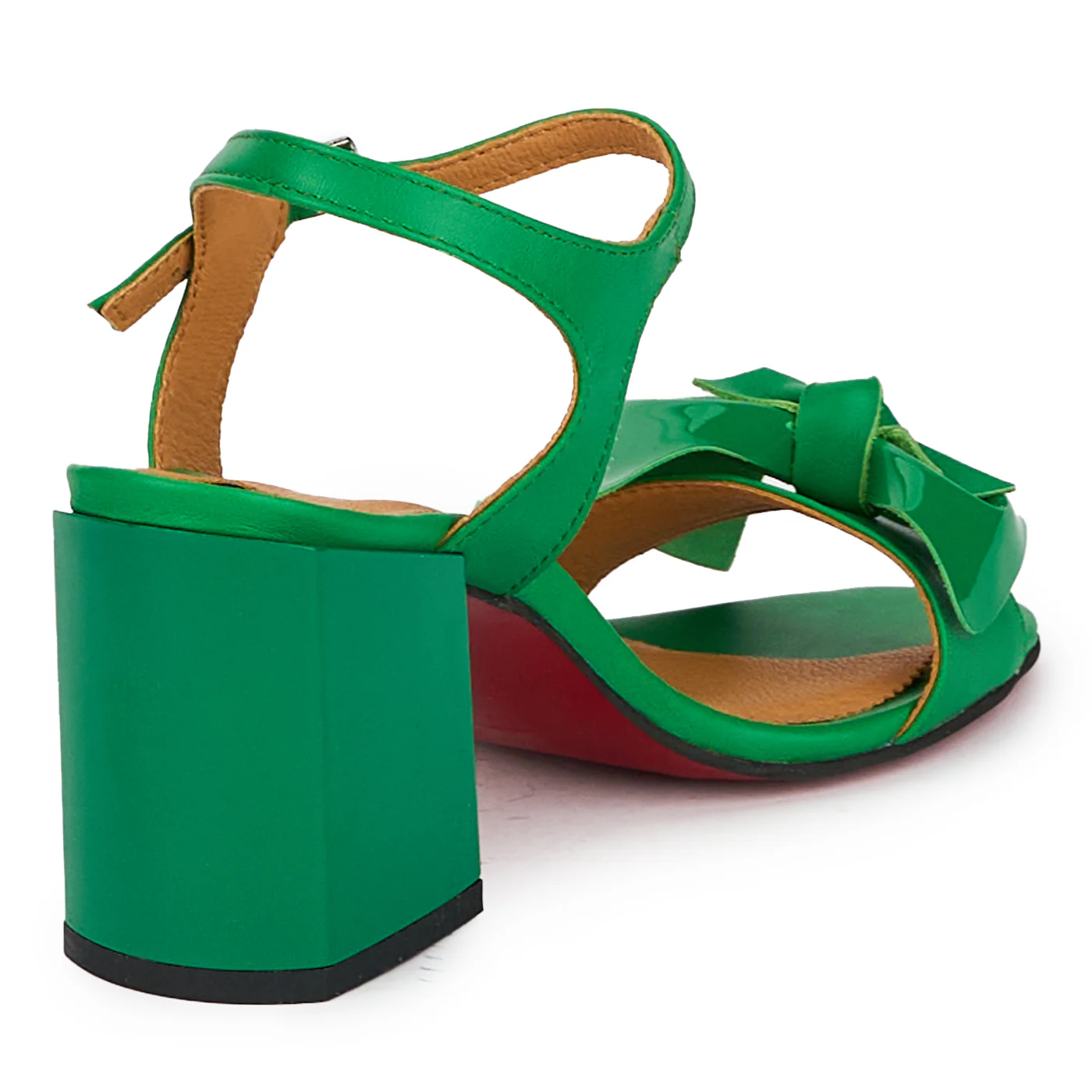 Sandale elegante dama din piele naturala verde cu toc gros 7.5 cm 18301 - Image 2