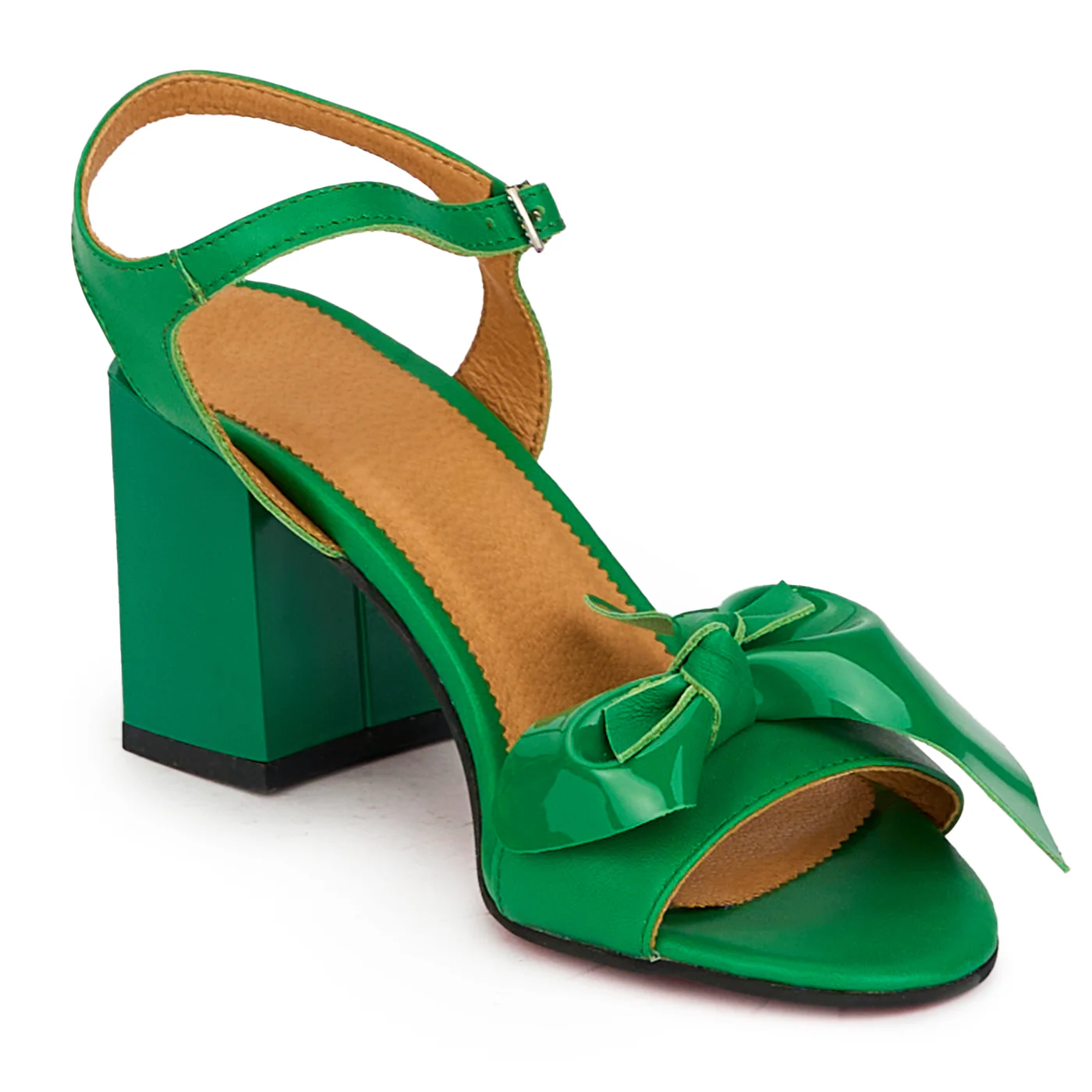 Sandale elegante dama din piele naturala verde cu toc gros 7.5 cm 18301 - Image 3
