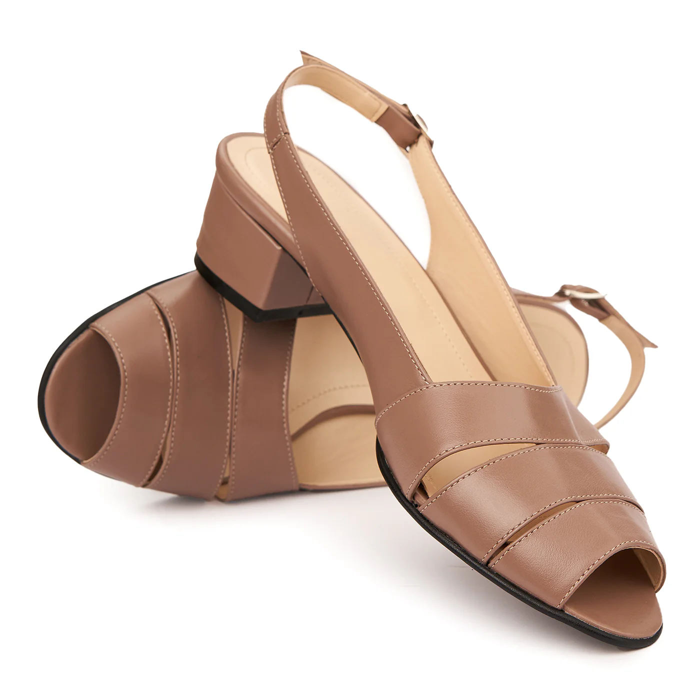 Sandale elegante din piele naturala bej cu toc mic 5529 - Image 4