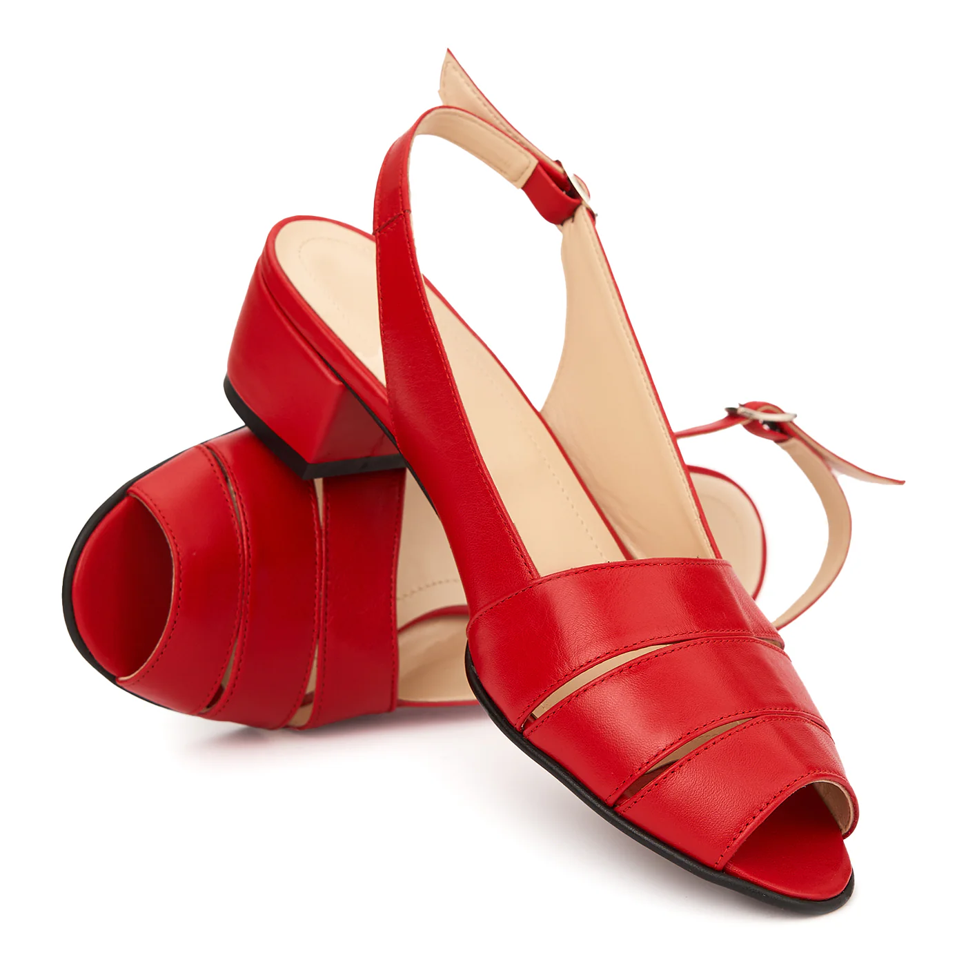 Sandale elegante din piele naturala rosie cu toc mic 5530 - Image 4