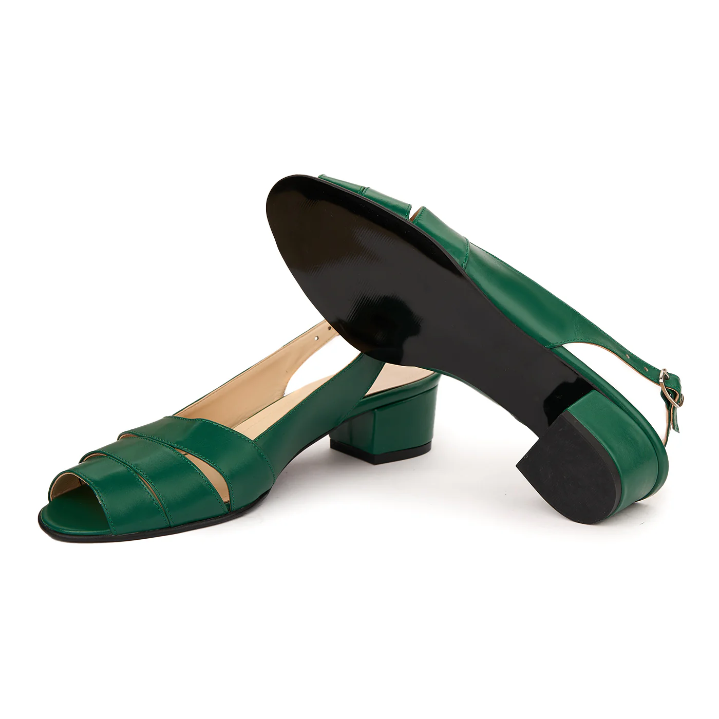 Sandale elegante din piele naturala verde cu toc mic 5528 - Image 3