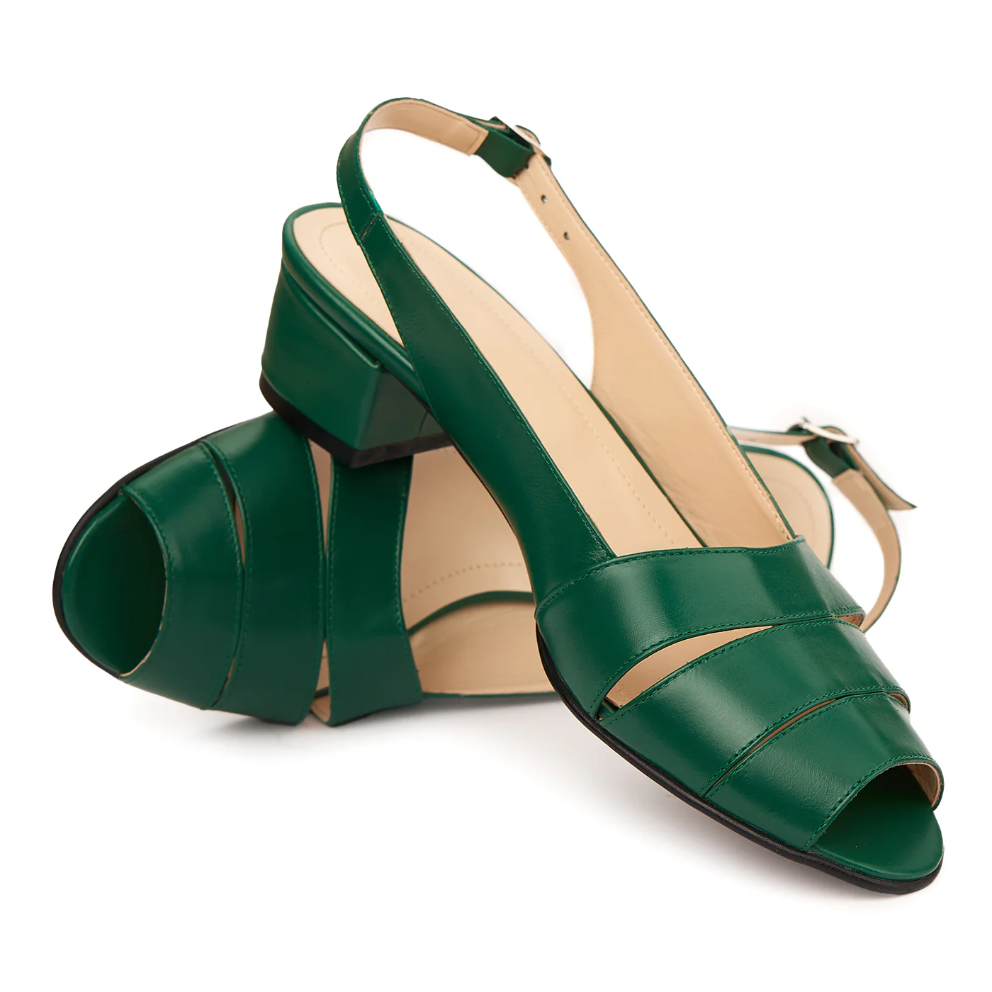 Sandale elegante din piele naturala verde cu toc mic 5528 - Image 4